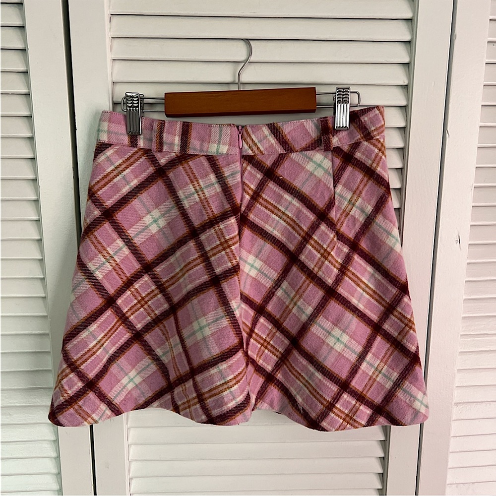 Pink and multi-colored plaid skirt